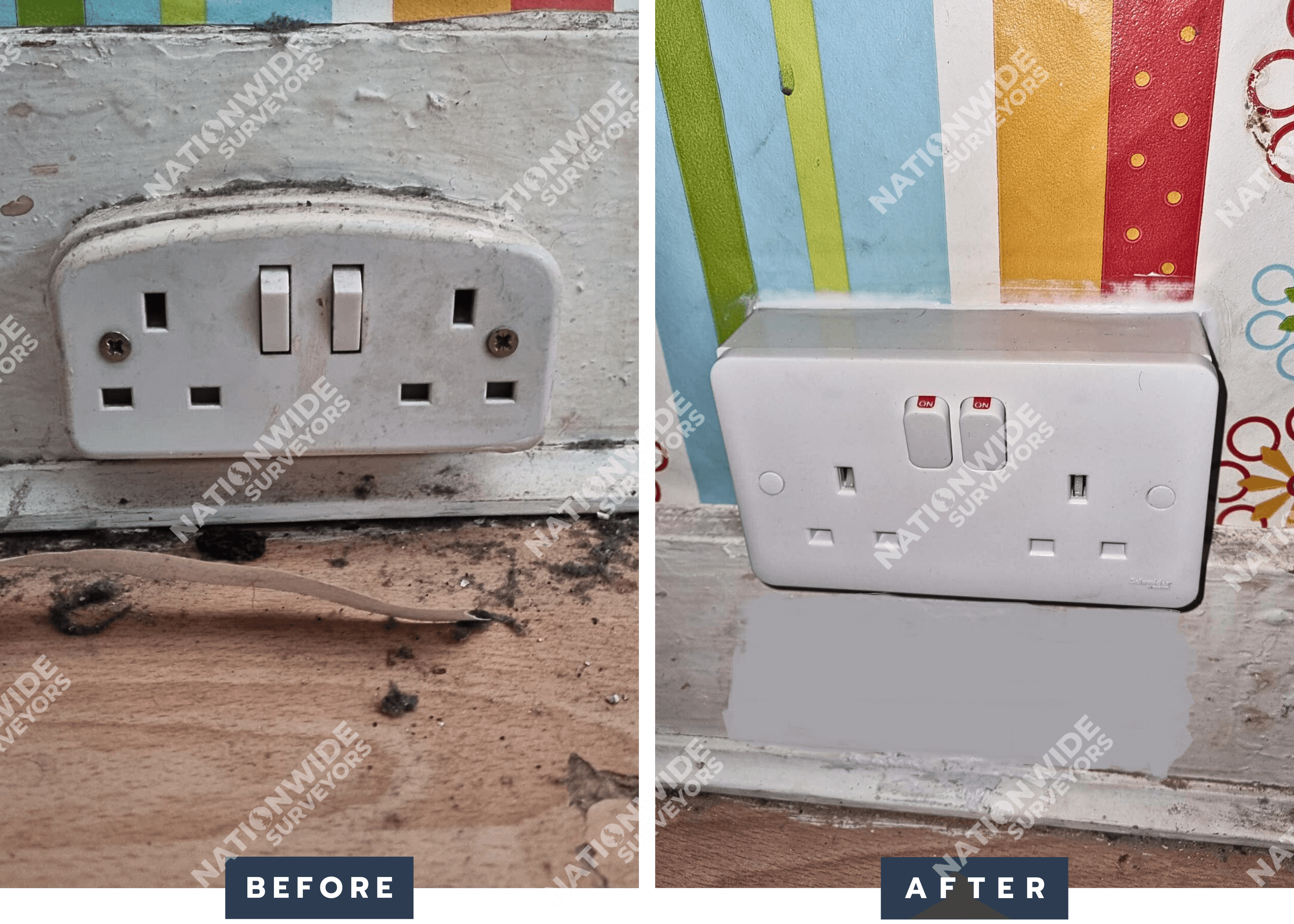 Socket relocated Before and after Socket relocated