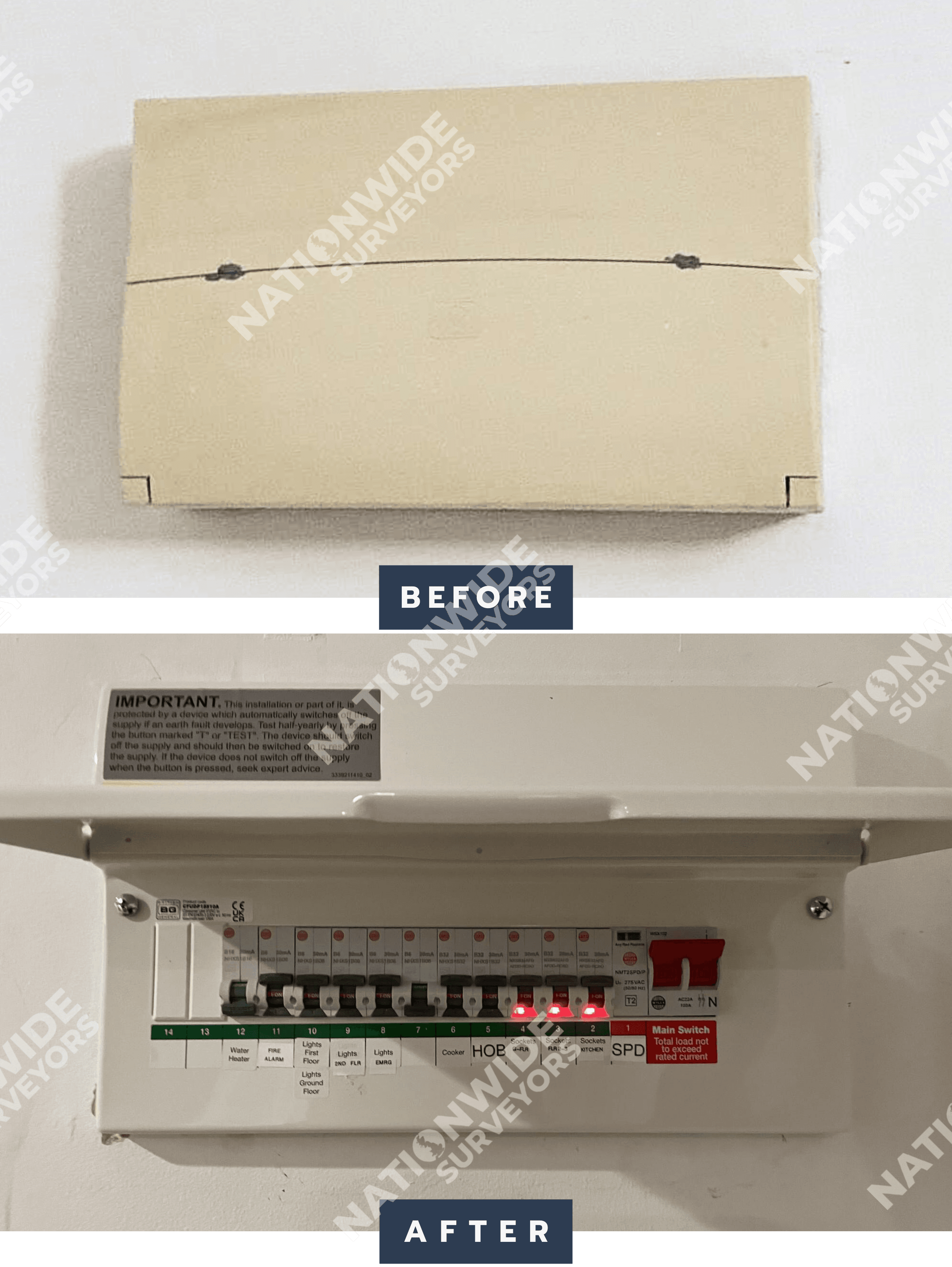 Consumer unit replaced Before and after consumer unit replaced
