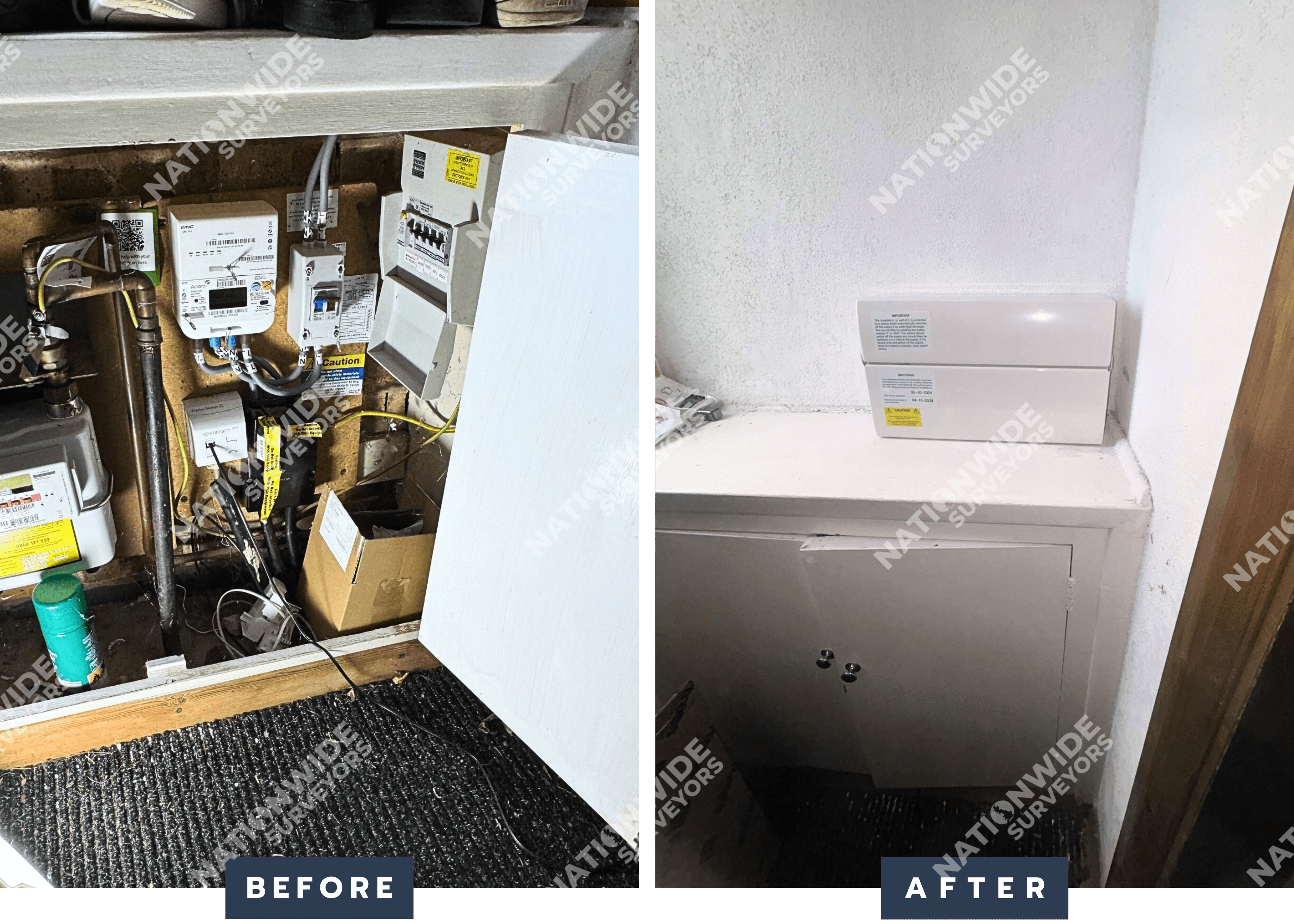 Consumer unit re-located Before and after consumer unit re-located