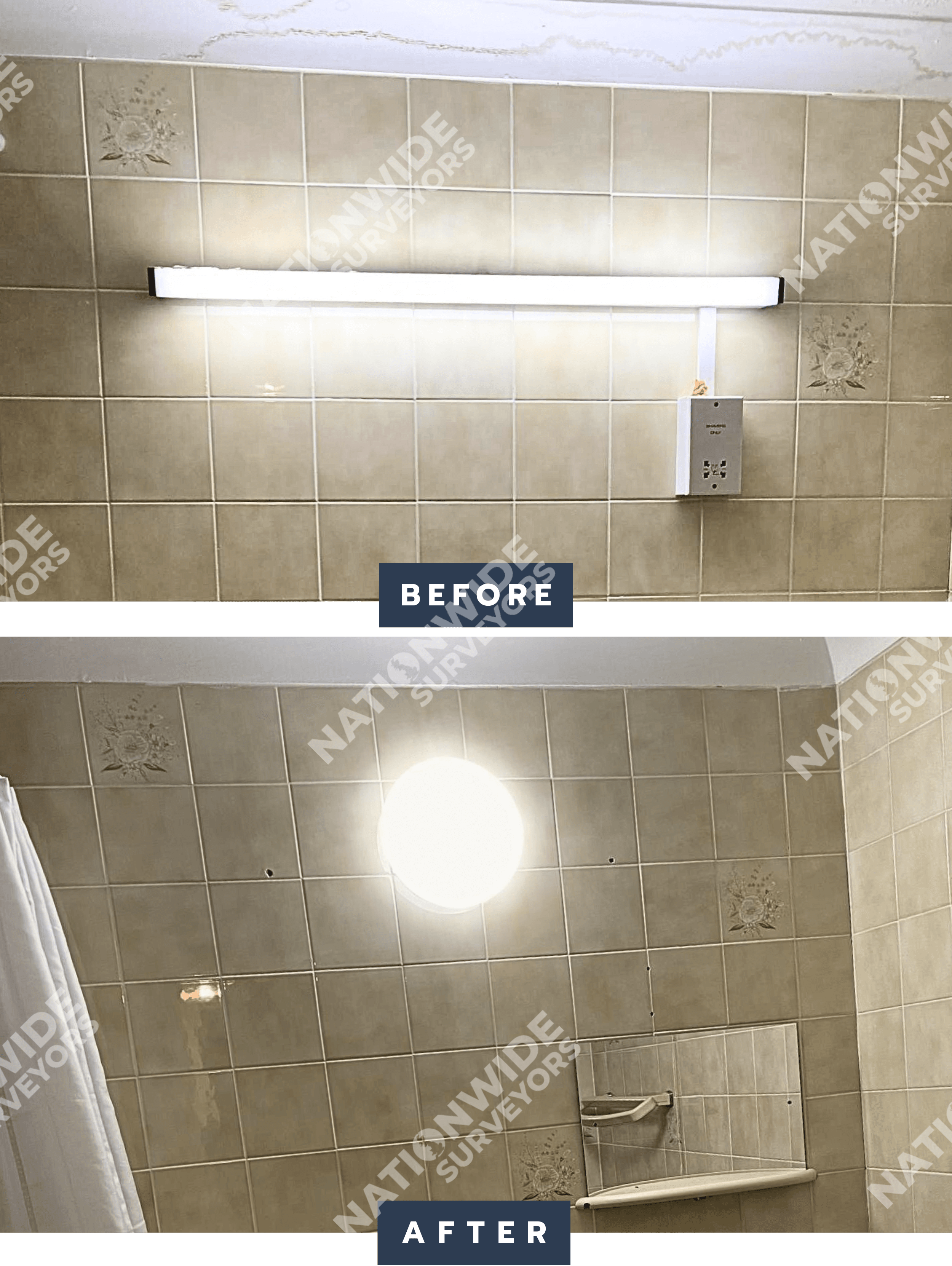 Bathorom light replaced Before and After Bathorom light replaced