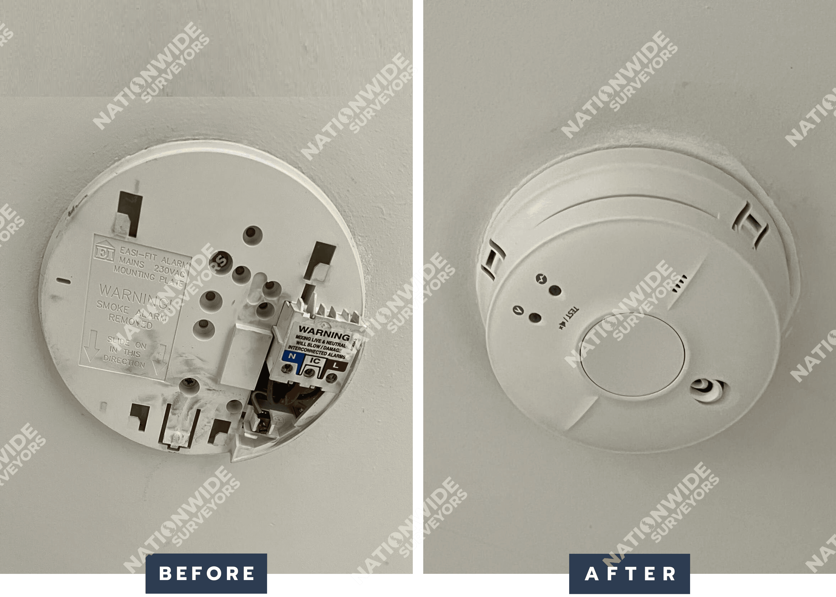Smoke alarm replaced Before and After Smoke alarm replaced