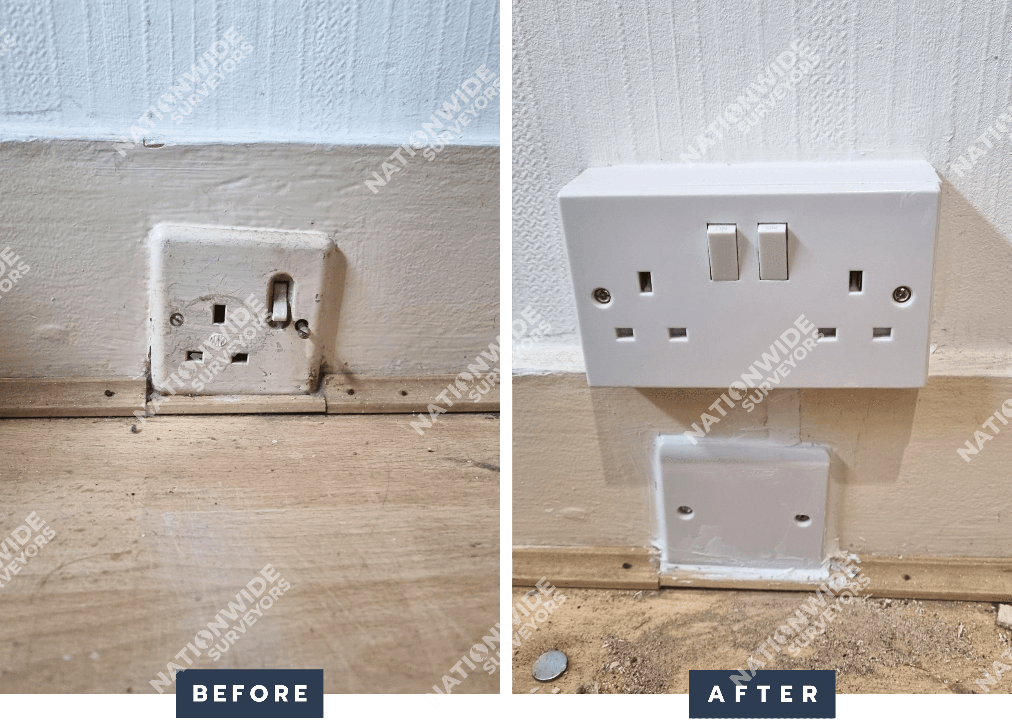 Socket uplifted Before and after Socket uplifted