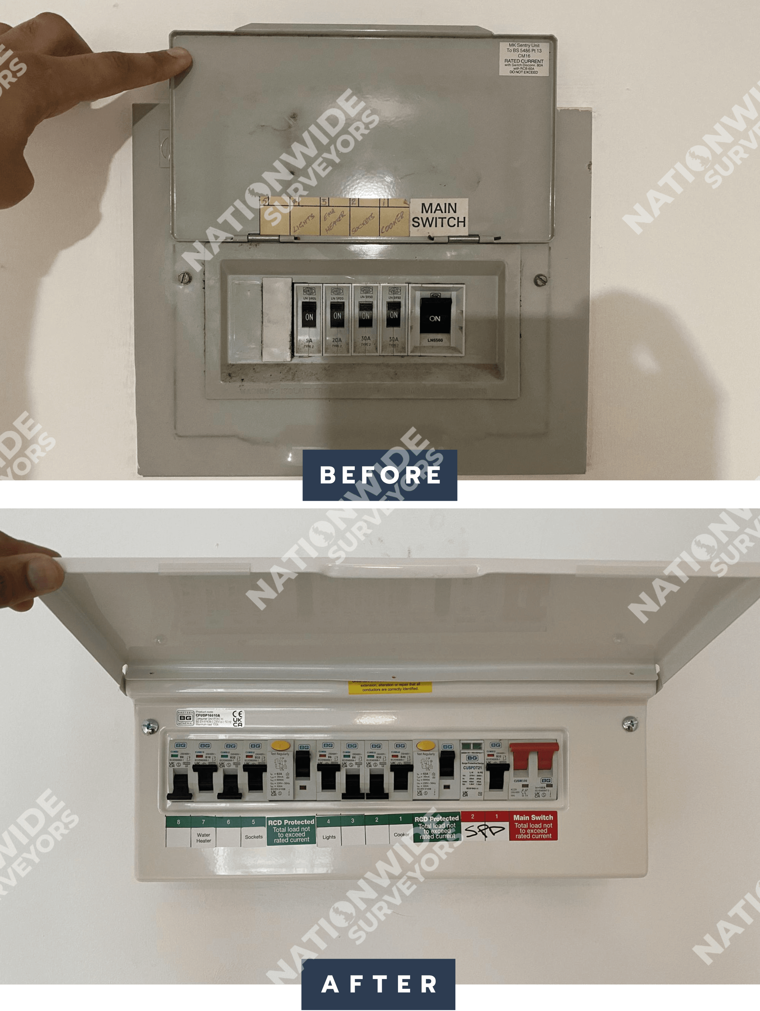 Consumer unit replaced Before and after consumer unit replaced
