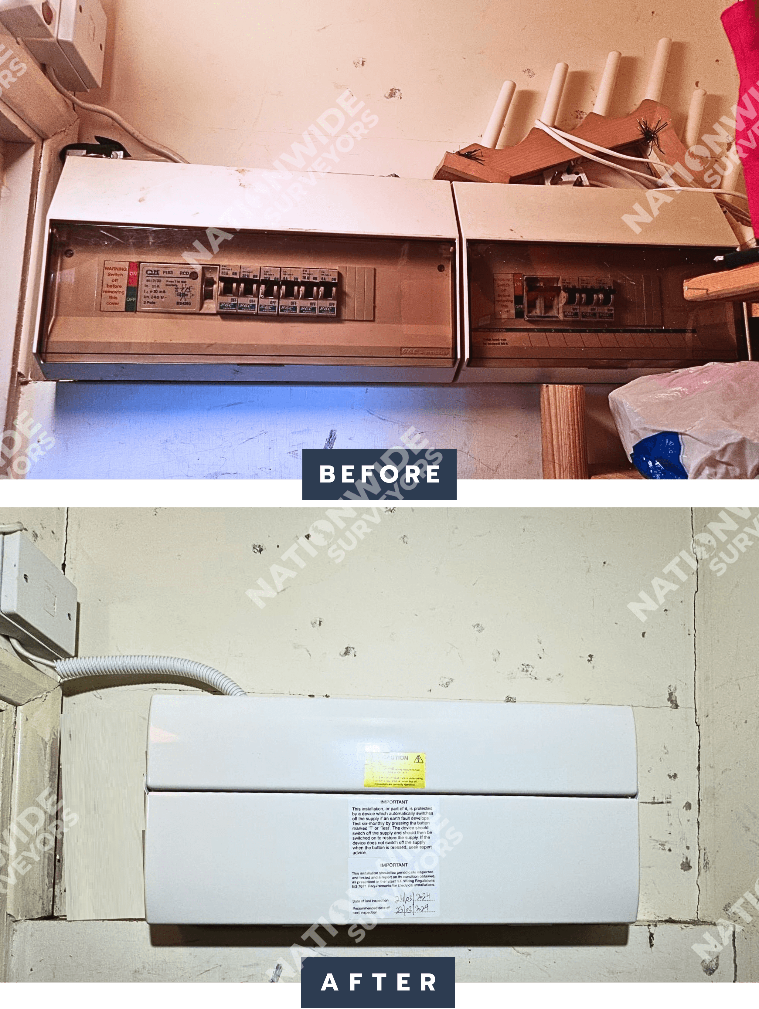 Consumer unit replaced Before and after consumer unit replaced